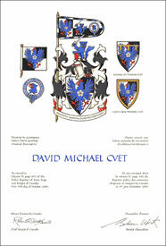 Letters patent granting heraldic emblems to David Michael Cvet