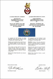 Lettres patentes enregistrant les emblèmes héraldiques du Lieutenant-gouverneur du Manitoba