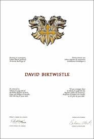 Letters patent granting heraldic emblems to David Birtwistle