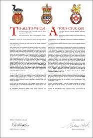 Letters patent granting heraldic emblems to John Harvard Letters patent granting heraldic emblems to John Harvard