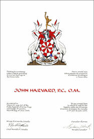 Letters patent granting heraldic emblems to John Harvard Letters patent granting heraldic emblems to John Harvard