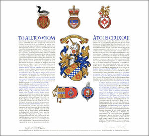 Letters patent granting heraldic emblems to Robert Bruce Gordon Stewart