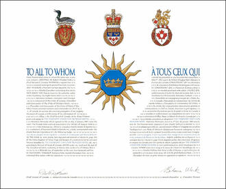 Letters patent granting heraldic emblems to The Fairmont Hamilton Princess Hotel