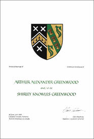 Confirmation du droit d’Arthur Alexander Greenwood de porter des armoiries Confirmation du droit d’Arthur Alexander Greenwood de porter des armoiries