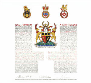 Lettres patentes concédant des emblèmes héraldiques à la Cornwall Collegiate and Vocational School