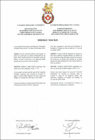 Lettres patentes enregistrant les emblèmes héraldiques de Hiroko Mackie