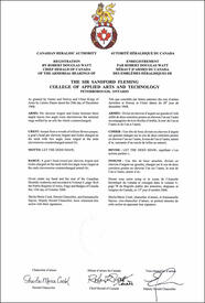 Lettres patentes enregistrant les emblèmes héraldiques de The Sir Sandford Fleming College of Applied Arts and Technology Lettres patentes enregistrant les emblèmes héraldiques de The Sir Sandford Fleming College of Applied Arts and Technology