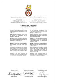 Letters patent registering the heraldic emblems of the Faculty of Forestry, University of Toronto