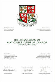 Lettres patentes concédant des emblèmes héraldiques à The Association of May Court Club of Canada Lettres patentes concédant des emblèmes héraldiques à The Association of May Court Club of Canada