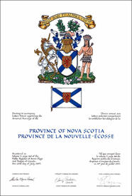 Lettres patentes enregistrant les emblèmes héraldiques de la Province de la Nouvelle-Écosse