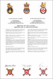 Lettres patentes enregistrant les emblèmes héraldiques de la Province de la Nouvelle-Écosse