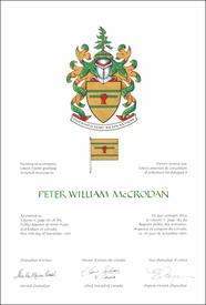 Letters patent granting heraldic emblems to Peter William McCrodan