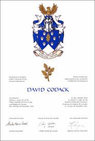 Letters patent granting heraldic emblems to David Codack