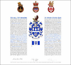 Letters patent granting heraldic emblems to the Town of Stewiacke