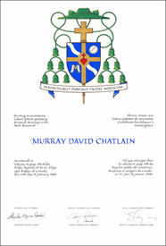 Letters patent granting heraldic emblems to Murray David Chatlain