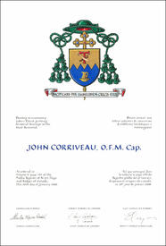 Letters patent granting heraldic emblems to John Corriveau