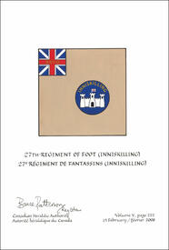 Letters patent confirming the blazon of the Flag of the 27th Regiment of Foot (Inniskilling)
