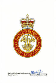 Letters patent confirming the blazon of the Badge of Princess Patricia’s Canadian Light Infantry