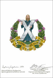Letters patent confirming the blazon of the Badge of The Queen's Own Cameron Highlanders of Canada