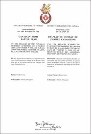 Lettres patentes confirmant le blasonnement du Drapeau de combat de l’Armée canadienne
