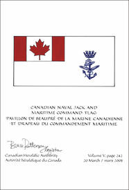 Lettres patentes confirmant le blasonnement du  Pavillon de beaupré de la marine canadienne et drapeau du Commandement maritime