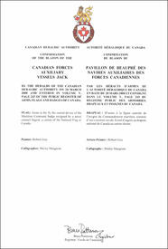 Letters patent confirming the blazon of the Canadian Forces Auxiliary Vessels Jack