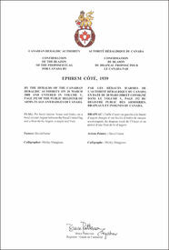 Letters patent confirming the blazon of the Proposed Flag: Ephrem Côté, 1939