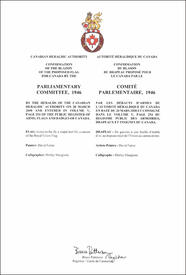 Letters patent confirming the blazon of the Proposed Flag: Parliamentary Committee, 1946