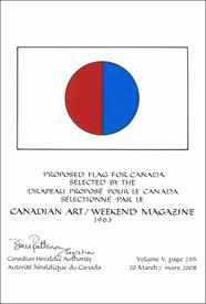 Lettres patentes confirmant le blasonnement du drapeau proposé: Canadian Art / Weekend Magazine, 1963 Lettres patentes confirmant le blasonnement du drapeau proposé: Canadian Art / Weekend Magazine, 1963