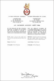 Letters patent confirming the blazon of the proposed flag: A.Y. Jackson, 1964