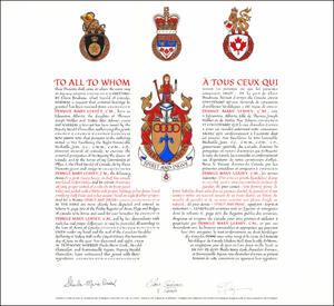 Letters patent granting heraldic emblems to Dennice Mary Leahey