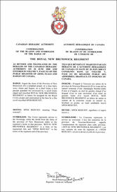 Letters patent confirming the blazon of the Badge of The Royal New Brunswick Regiment Letters patent confirming the blazon of the Badge of The Royal New Brunswick Regiment
