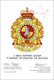 Lettres patentes approuvant l'insigne du 2e Groupe de soutien de secteur Lettres patentes approuvant l'insigne du 2e Groupe de soutien de secteur