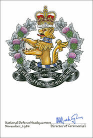 Letters patent confirming the blazon of the Badge of The Lorne Scots (Peel, Dufferin and Halton Regiment)