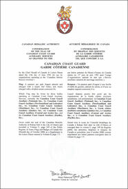 Lettres patentes confirmant le drapeau des Services auxiliaires de la Garde côtière canadienne