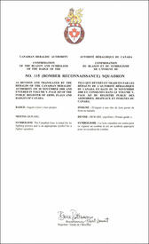 Lettres patentes confirmant le blasonnement de l'insigne du No. 115 (Bomber Reconnaissance)