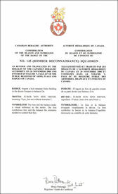 Lettres patentes confirmant le blasonnement de l'insigne du No. 145 (Bomber Reconnaissance)