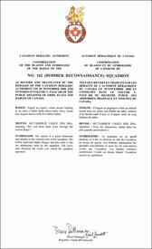 Lettres patentes confirmant le blasonnement de l'insigne du No. 162 (Bomber Reconnaissance)