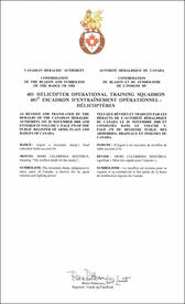 Lettres patentes confirmant le blasonnement de l'insigne du 401e Escadron d'entraînement opérationnel d'hélicoptères