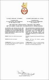 Lettres patentes confirmant le blasonnement de l'insigne du 406e Escadron maritime d’entraînement opérationnel