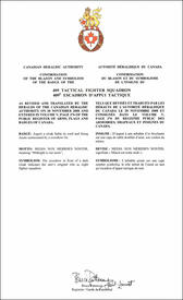 Lettres patentes confirmant le blasonnement de l'insigne du 409e Escadron d'appui tactique
