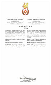 Lettres patentes confirmant le blasonnement de l'insigne du NCSM Star Lettres patentes confirmant le blasonnement de l'insigne du NCSM Star