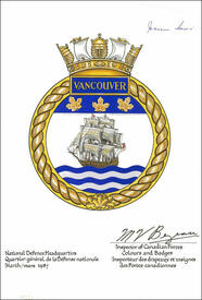Letters patent confirming the blazon of the Badge of HMCS Vancouver