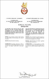Lettres patentes confirmant le blasonnement de l'insigne du NCSM Iroquois