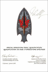 Letters patent approving the Badge of the Special Operations Basic Qualification