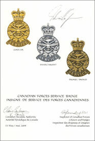 Letters patent approving the Canadian Forces Service Badge