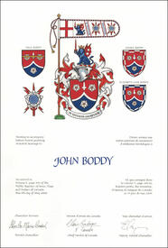 Lettres patentes concédant des emblèmes héraldiques à John Boddy