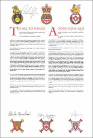 Letters patent granting heraldic emblems to John Carnell Crosbie