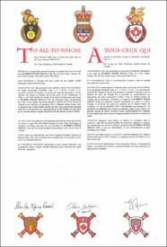 Lettres patentes concédant des emblèmes héraldiques à Warren Peter Tracz