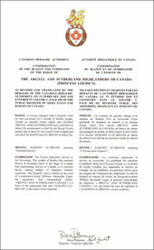 Letters patent confirming the blazon of the Badge of The Argyll and Sutherland Highlanders of Canada (Princess Louise's)